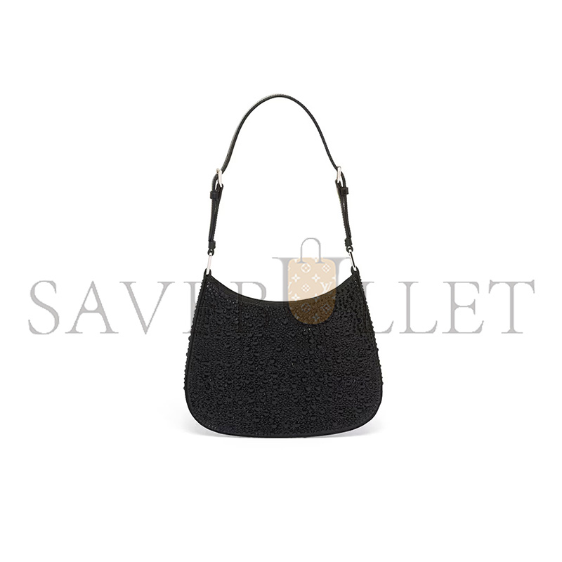 PRADA CLEO SATIN BAG WITH CRYSTALS 1BC169 (22*18.5*4.5cm)